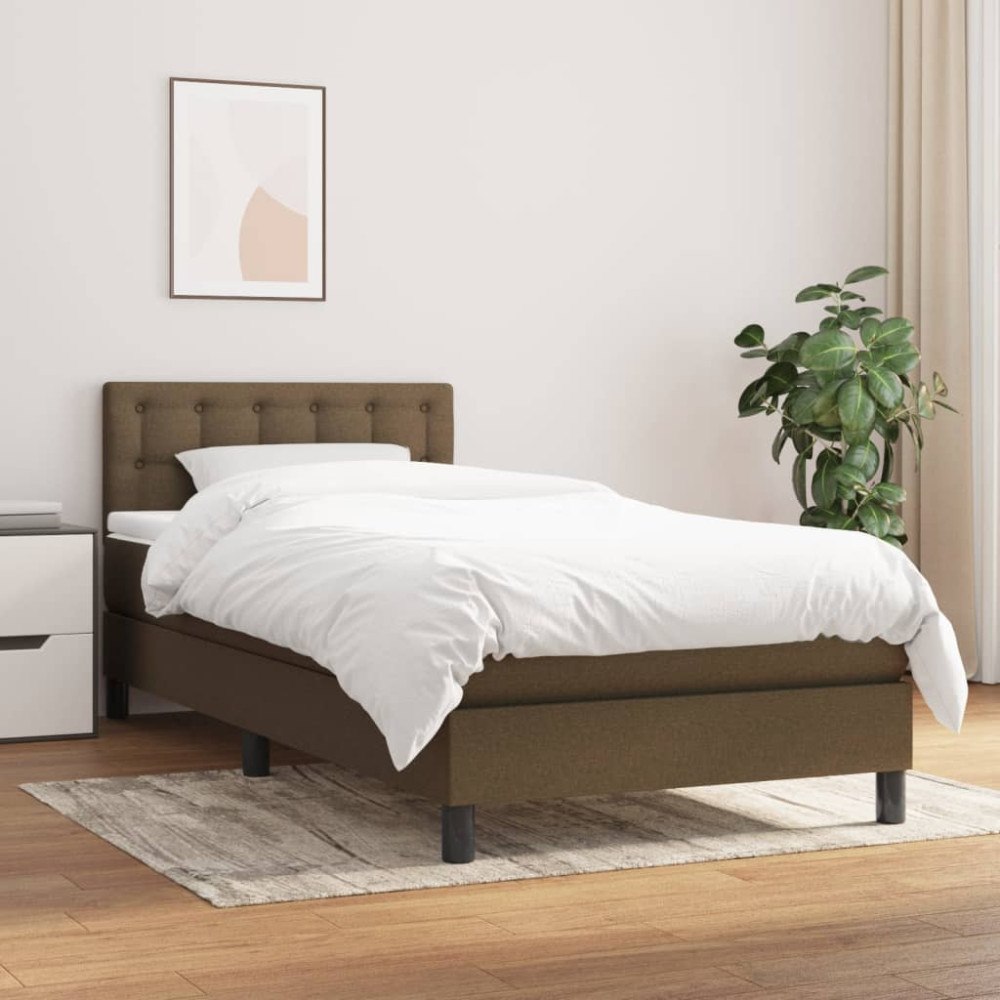 vidaXL Ramsäng med madrass mörkbrun 90x190 cm tyg