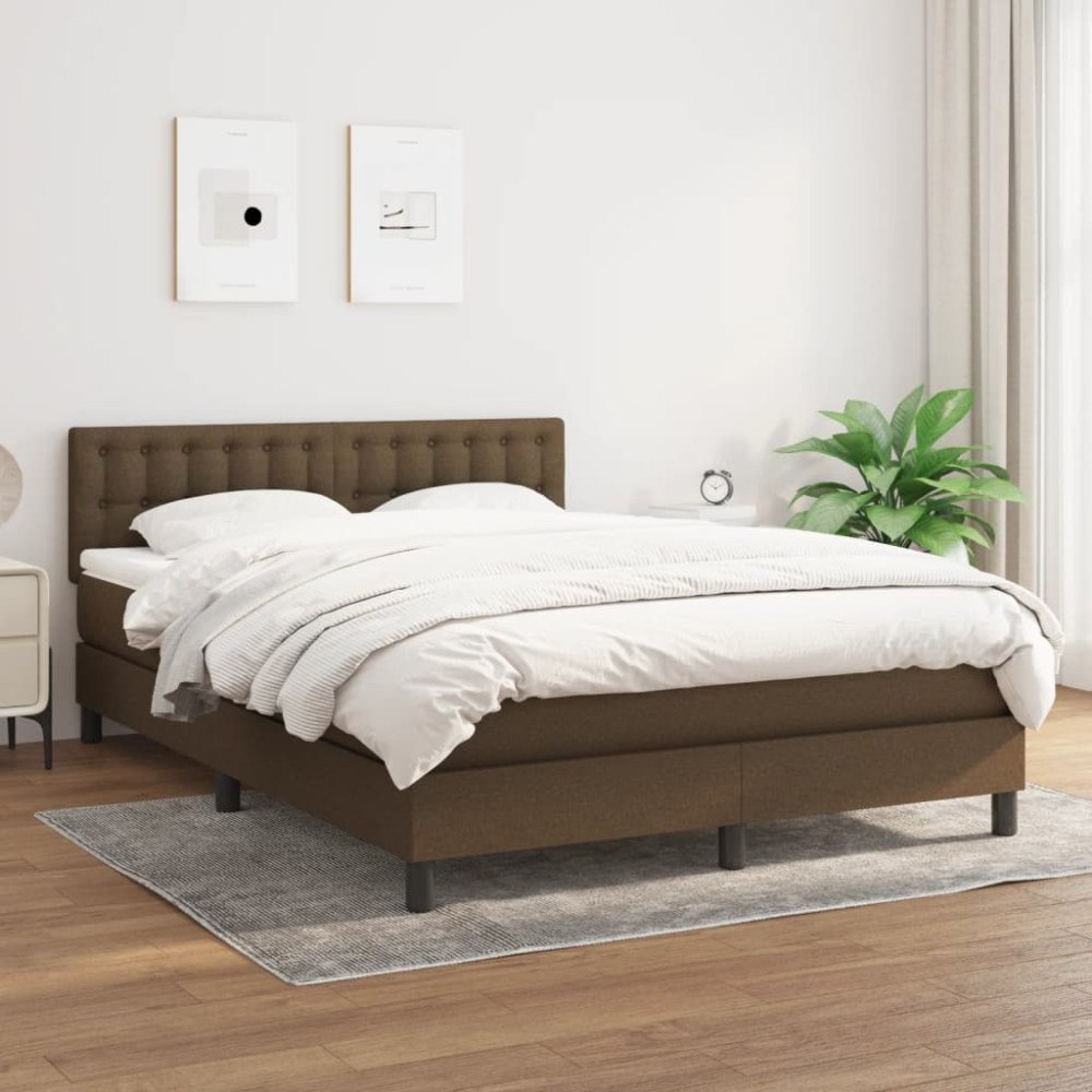 vidaXL Ramsäng med madrass mörkbrun 140x200 cm tyg