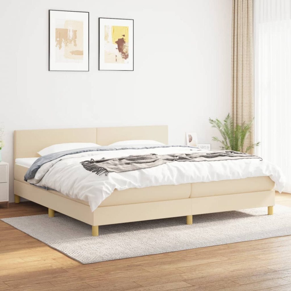 vidaXL Ramsäng med madrass gräddvit 200x200 cm tyg