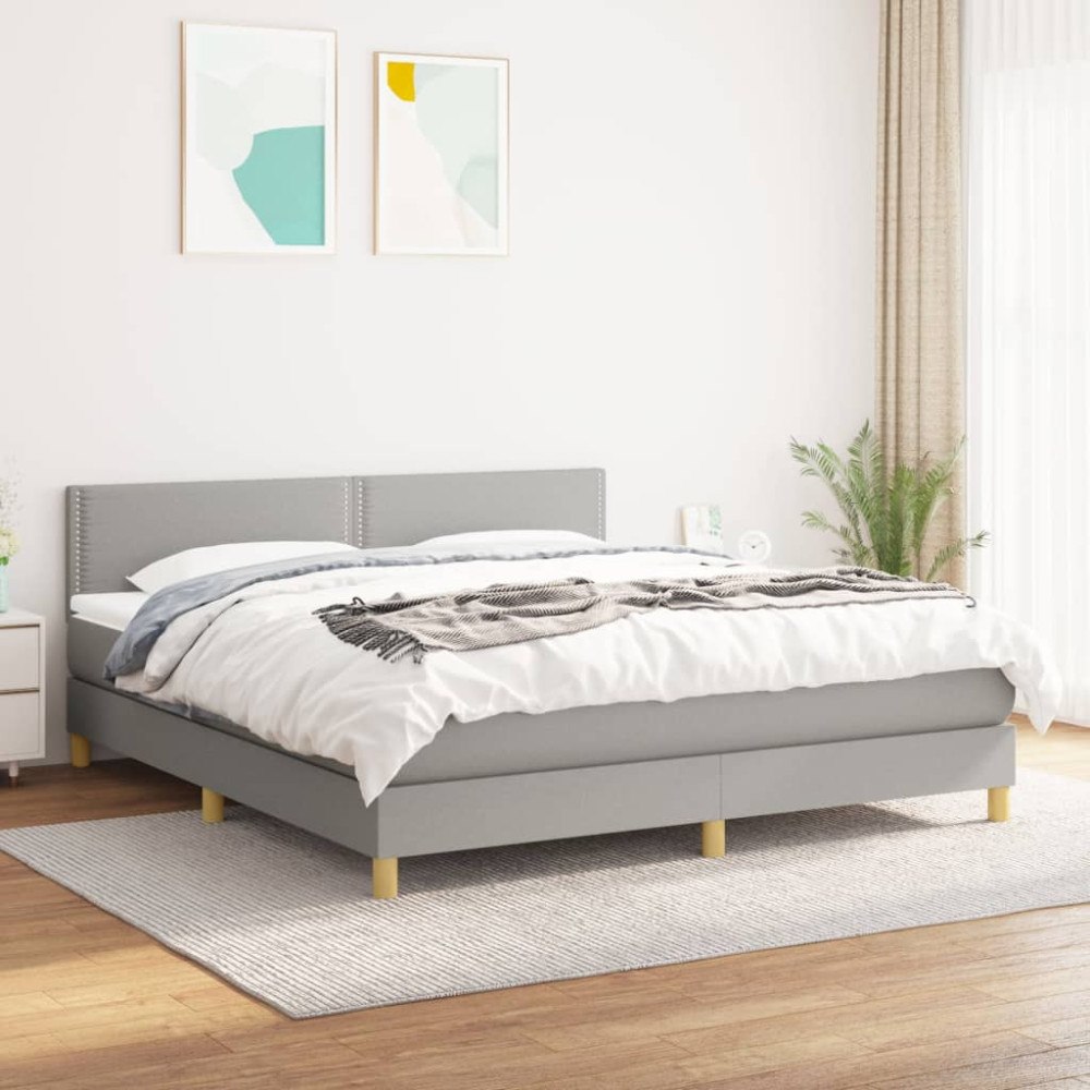 vidaXL Ramsäng med madrass ljusgrå 160x200 cm tyg
