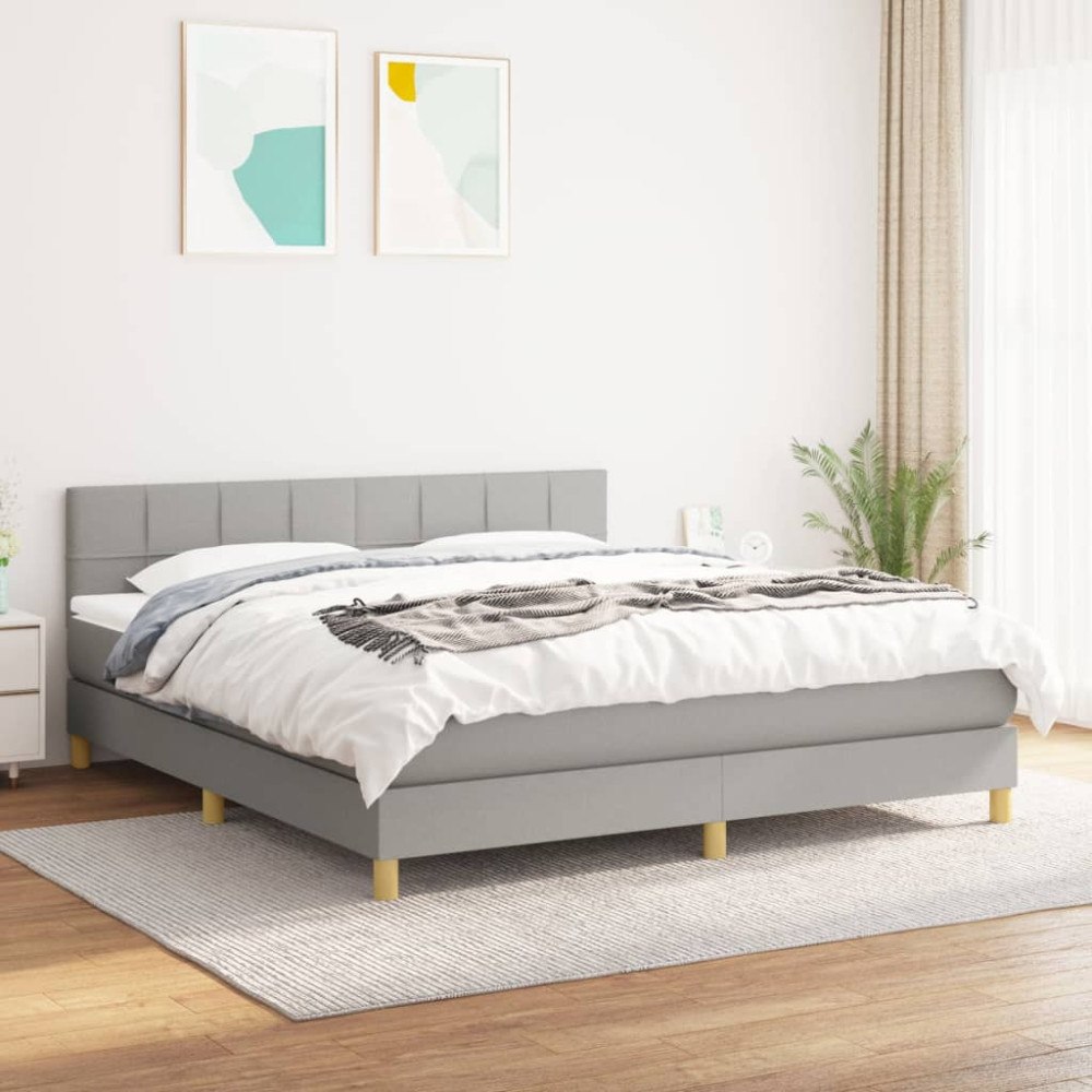 vidaXL Ramsäng med madrass ljusgrå 160x200 cm tyg
