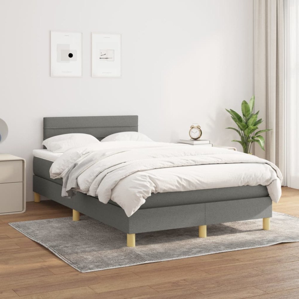 vidaXL Ramsäng med madrass mörkgrå 120x200 cm tyg
