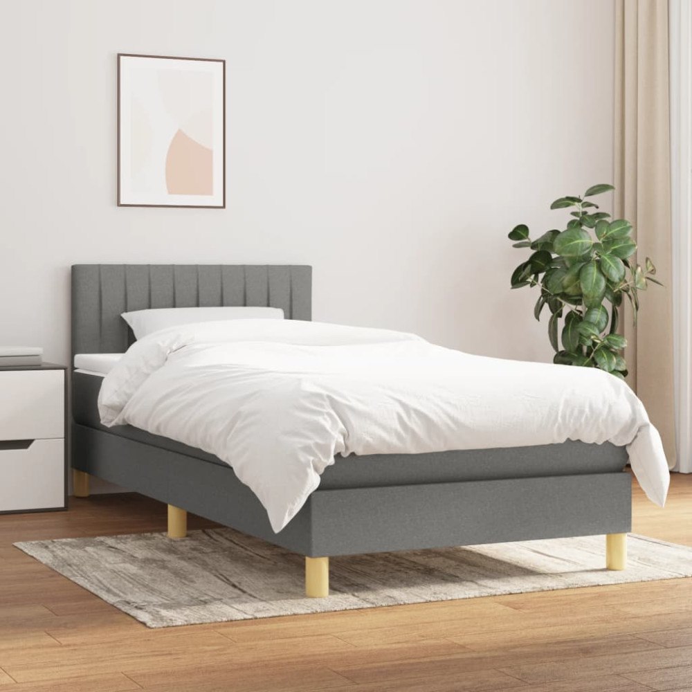 vidaXL Ramsäng med madrass mörkgrå 90x200 cm tyg