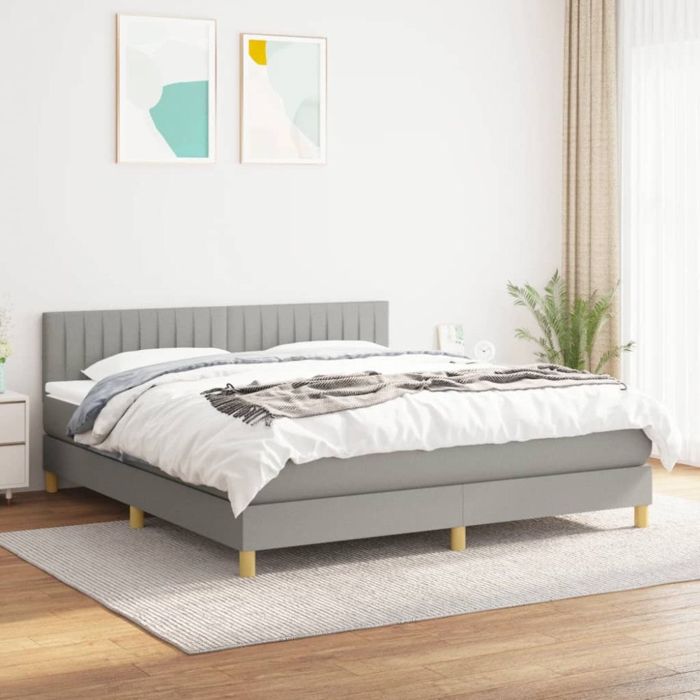 vidaXL Ramsäng med madrass ljusgrå 160x200 cm tyg