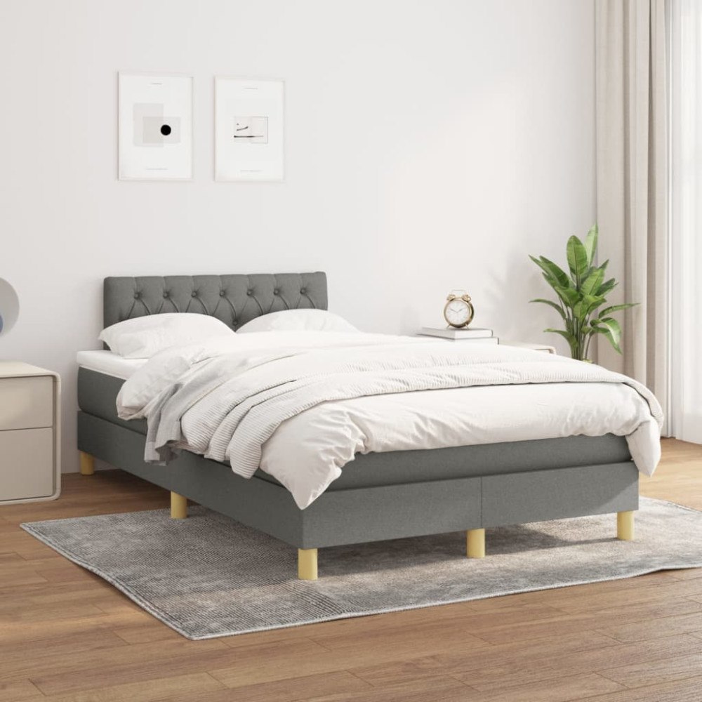 vidaXL Ramsäng med madrass mörkgrå 120x200 cm tyg