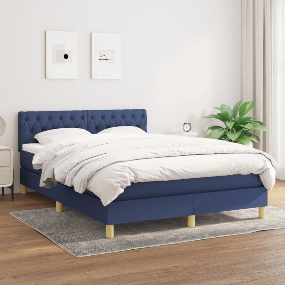 vidaXL Ramsäng med madrass blå 140x200 cm tyg