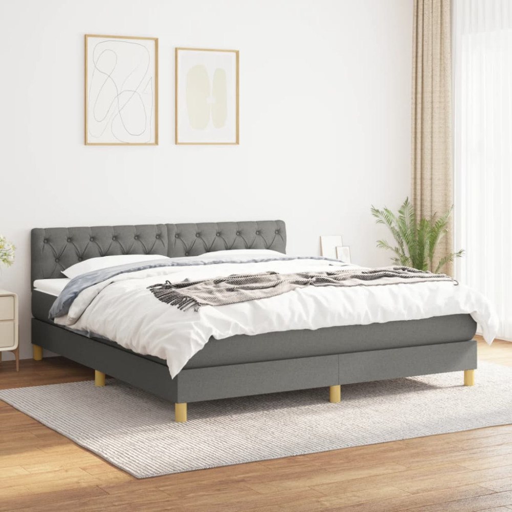 vidaXL Ramsäng med madrass mörkgrå 160x200 cm tyg