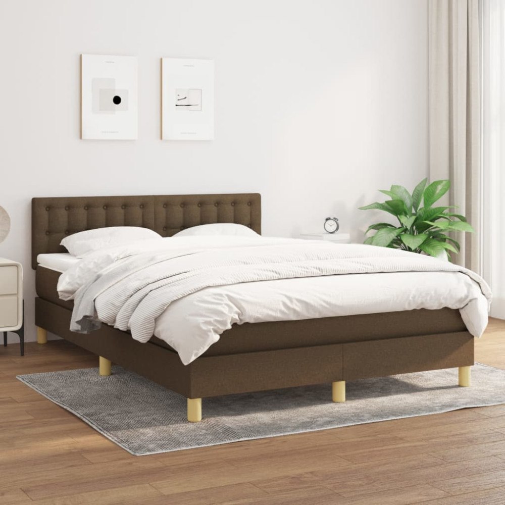 vidaXL Ramsäng med madrass mörkbrun 140x190 cm tyg