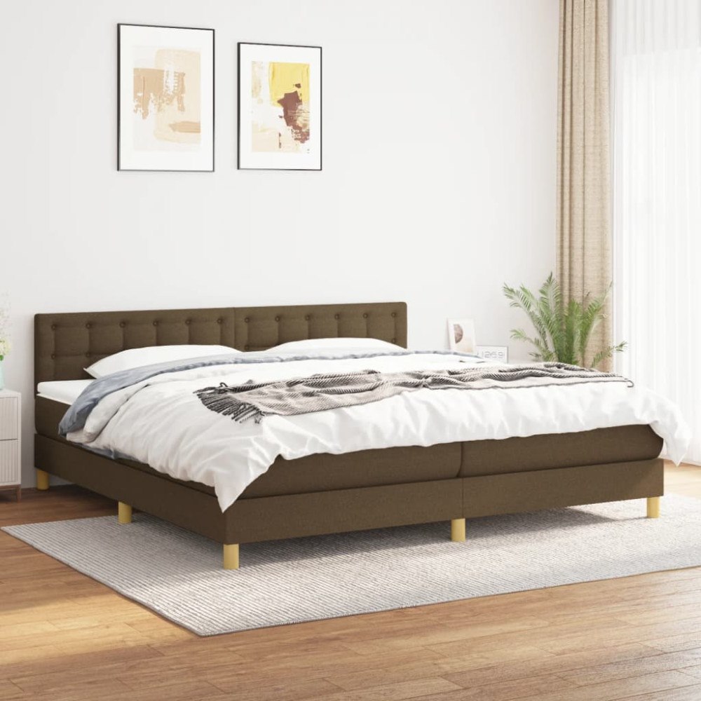 vidaXL Ramsäng med madrass mörkbrun 200x200 cm tyg