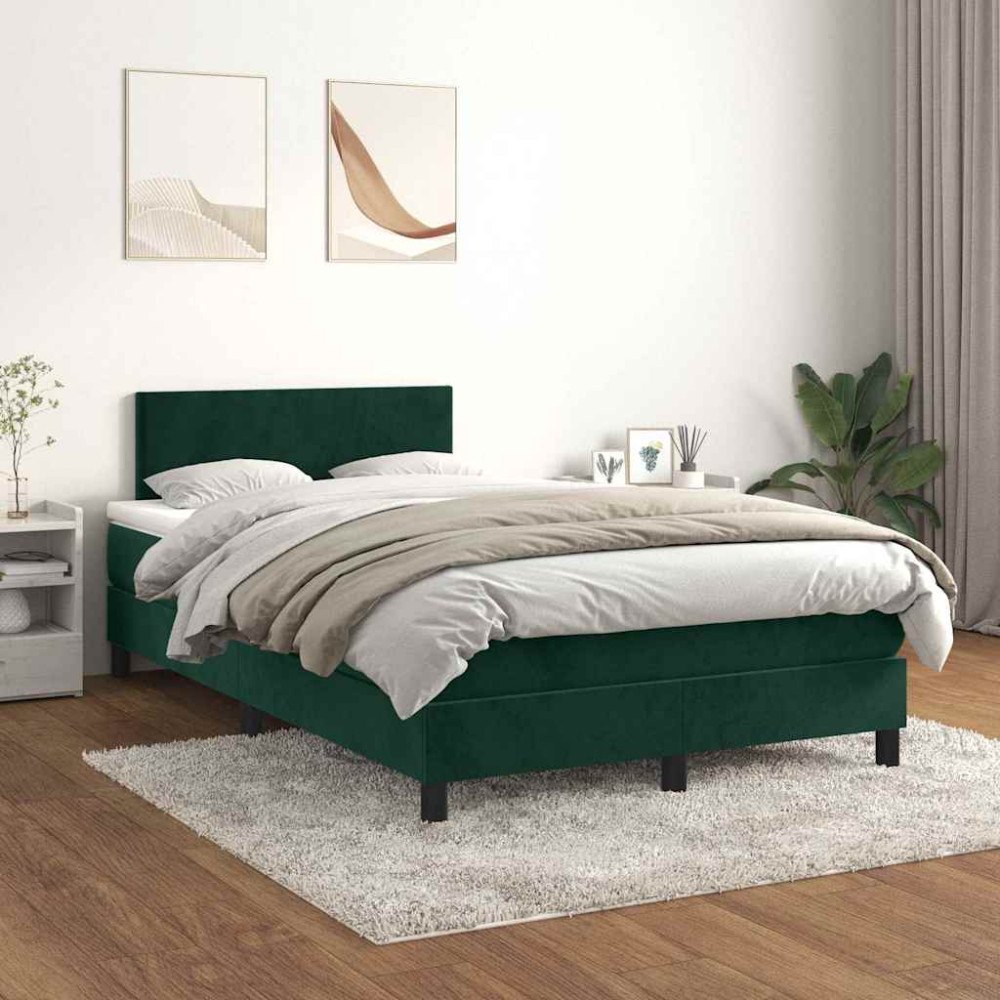 vidaXL Ramsäng med madrass mörkgrön 120x200 cm sammet