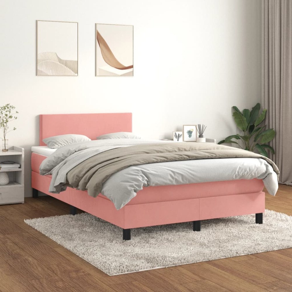 vidaXL Ramsäng med madrass rosa 120x200 cm sammet