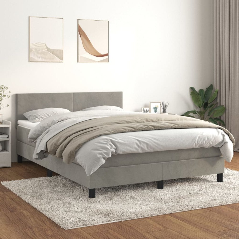 vidaXL Ramsäng med madrass ljusgrå 140x190 cm sammet