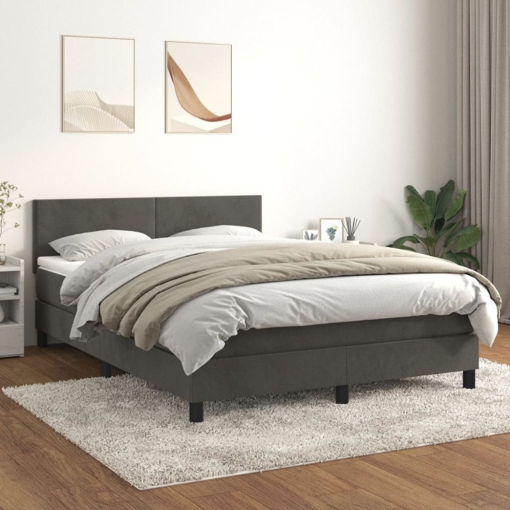 vidaXL Ramsäng med madrass mörkgrå 140x200 cm sammet