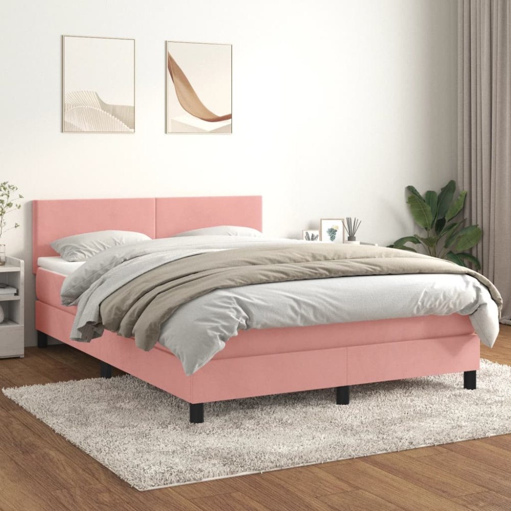 vidaXL Ramsäng med madrass rosa 140x200 cm sammet