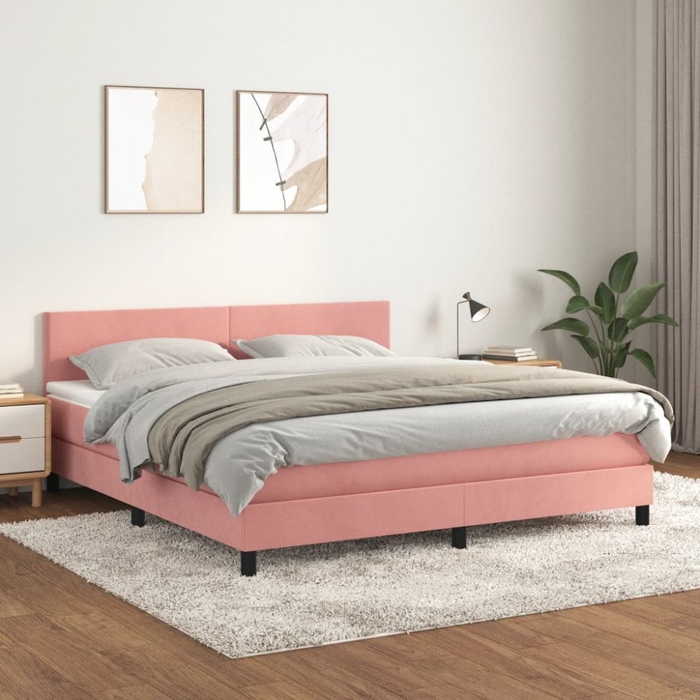 vidaXL Ramsäng med madrass rosa 160x200 cm sammet