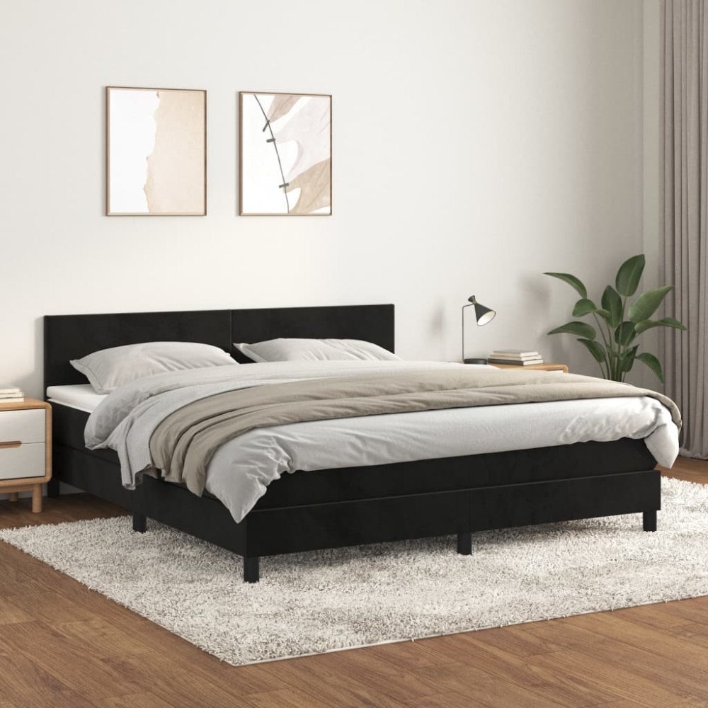 vidaXL Ramsäng med madrass svart 180x200 cm sammet