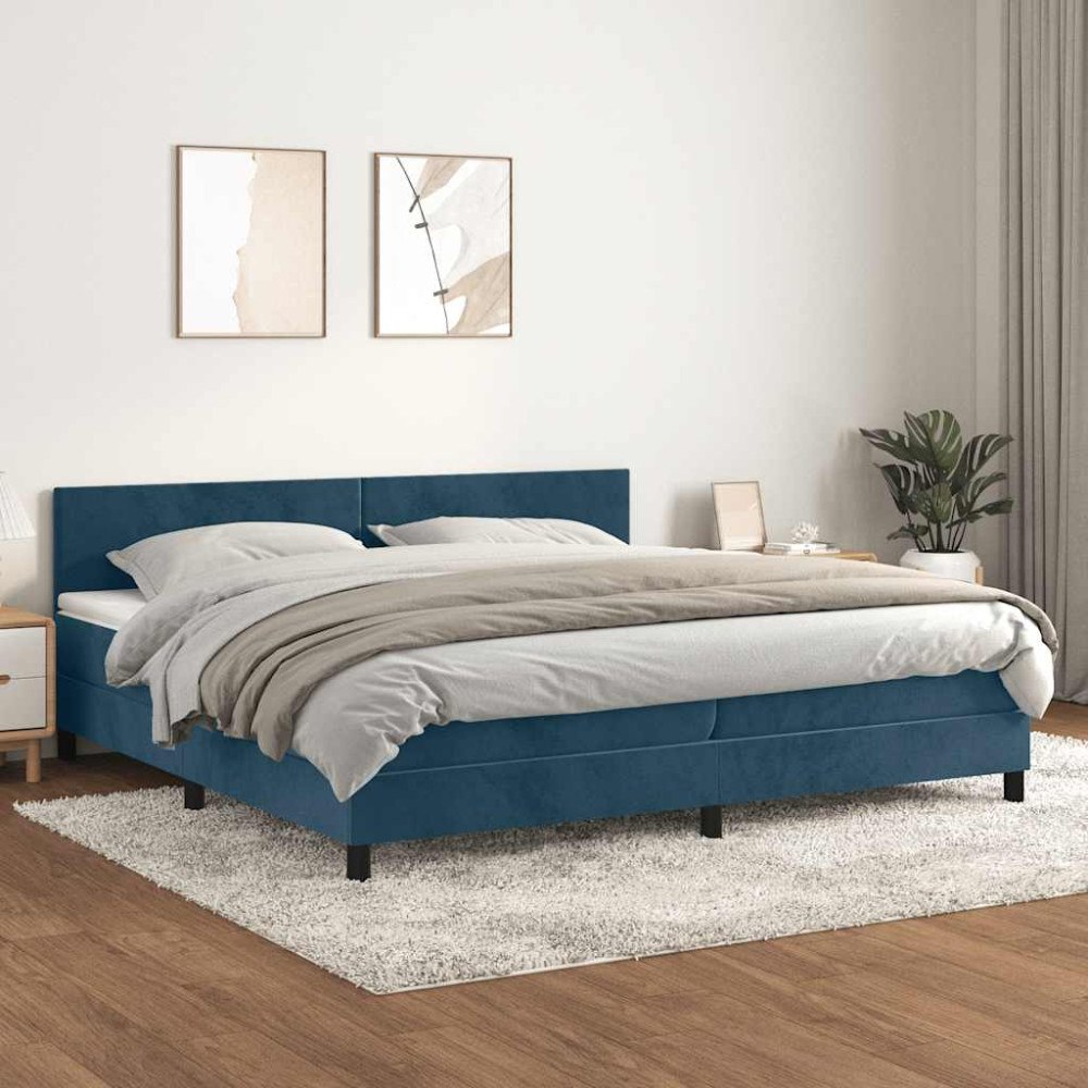 vidaXL Ramsäng med madrass mörkblå 200x200 cm sammet