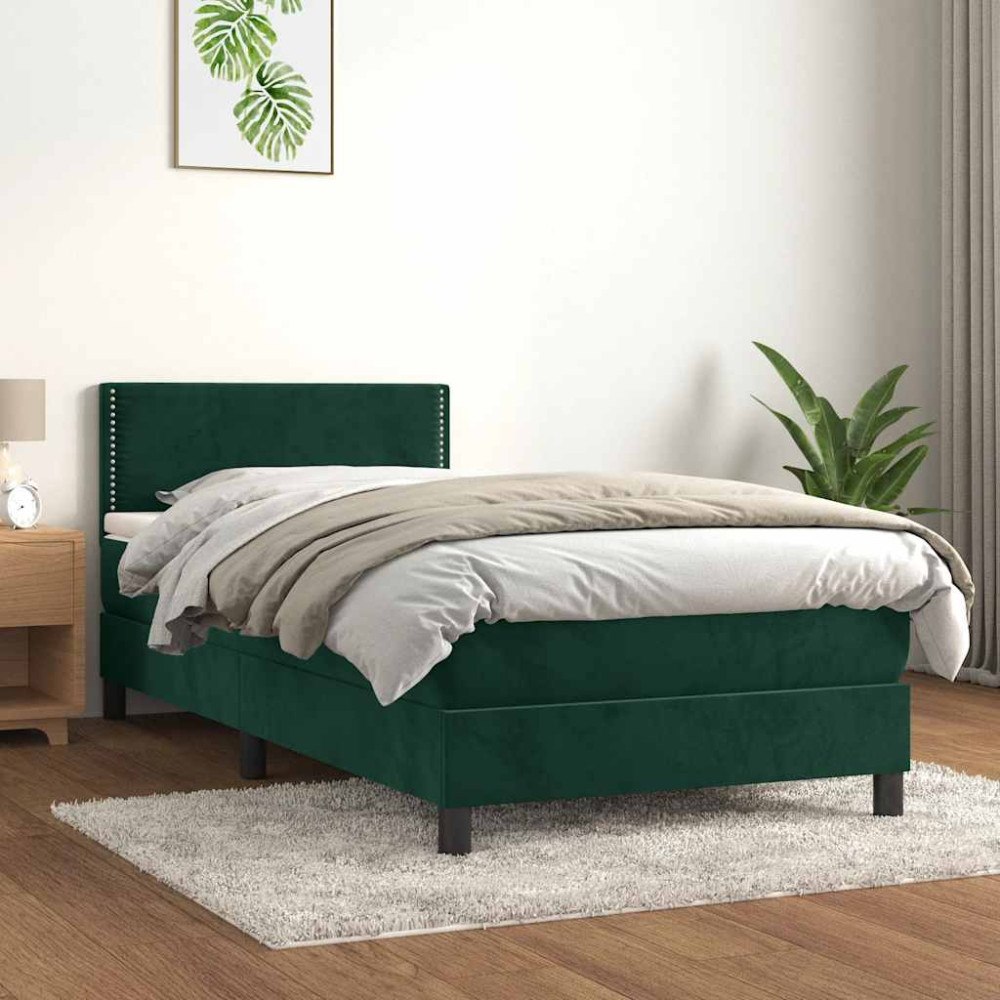 vidaXL Ramsäng med madrass mörkgrön 90x200 cm sammet