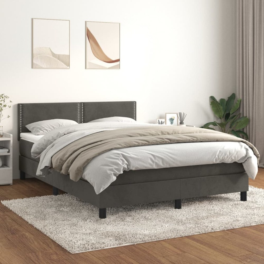 vidaXL Ramsäng med madrass mörkgrå 140x200 cm sammet