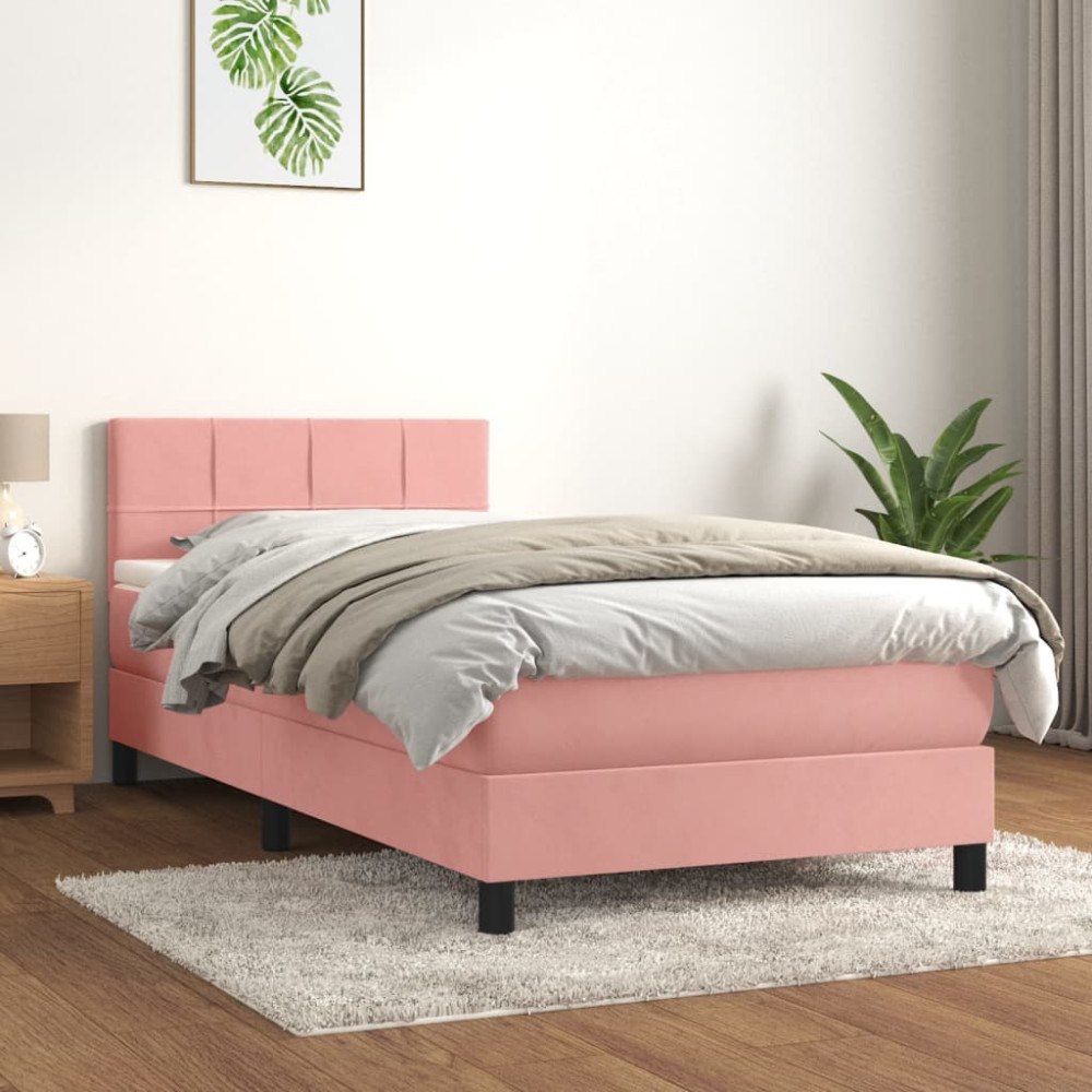 vidaXL Ramsäng med madrass rosa 100x200 cm sammet