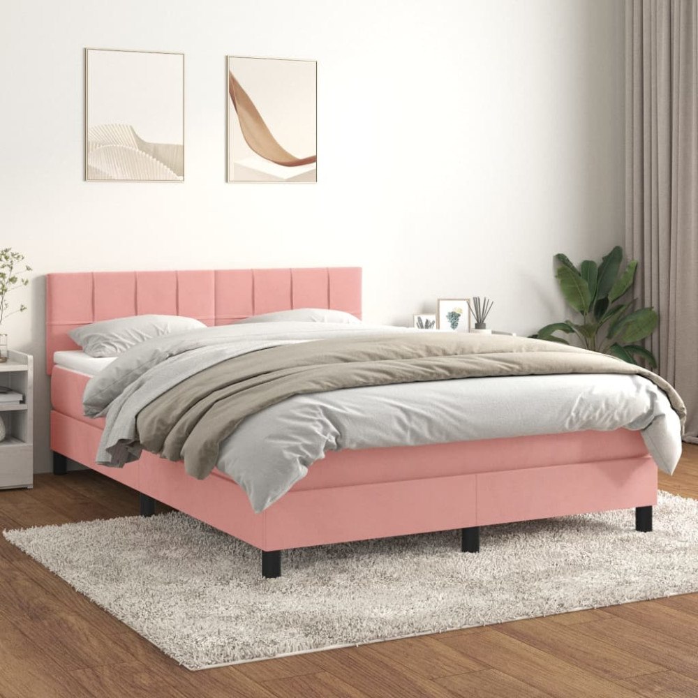 vidaXL Ramsäng med madrass rosa 140x200 cm sammet