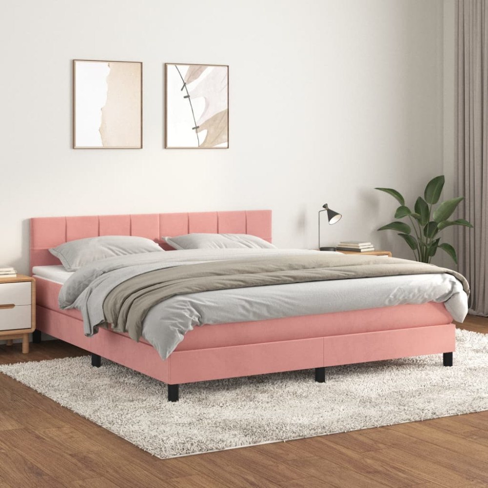 vidaXL Ramsäng med madrass rosa 160x200 cm sammet