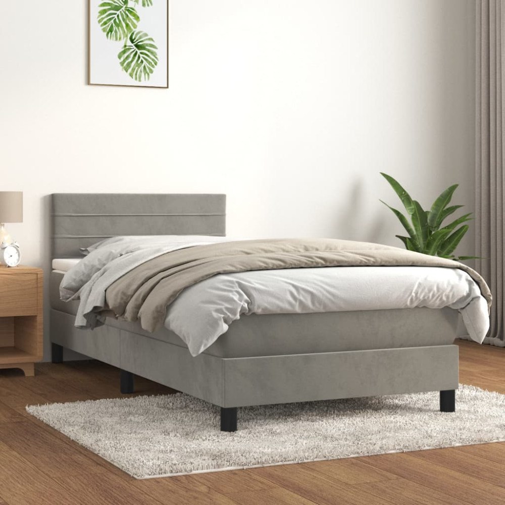 vidaXL Ramsäng med madrass ljusgrå 100x200 cm sammet