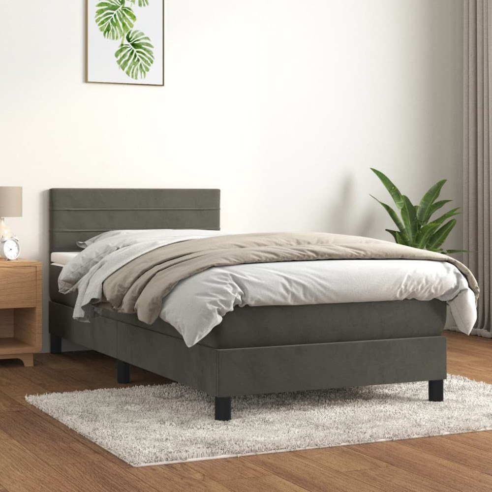 vidaXL Ramsäng med madrass mörkgrå 100x200 cm sammet