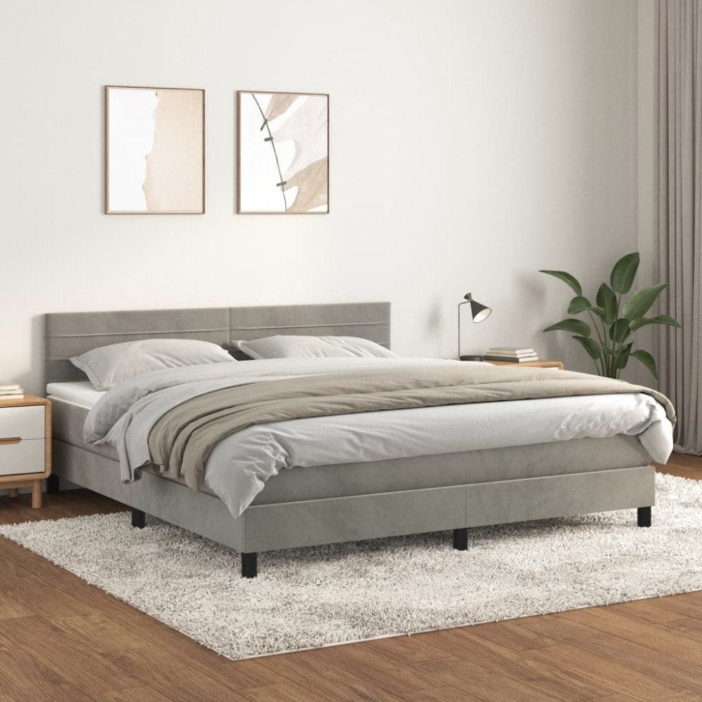 vidaXL Ramsäng med madrass ljusgrå 160x200 cm sammet