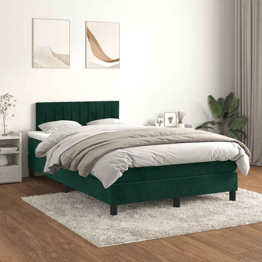 vidaXL Ramsäng med madrass mörkgrön 120x200 cm sammet