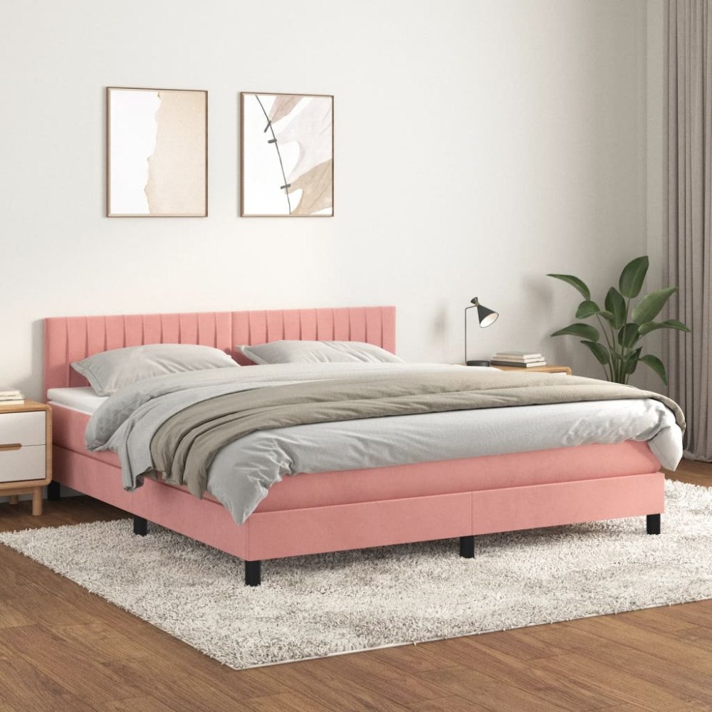 vidaXL Ramsäng med madrass rosa 160x200 cm sammet