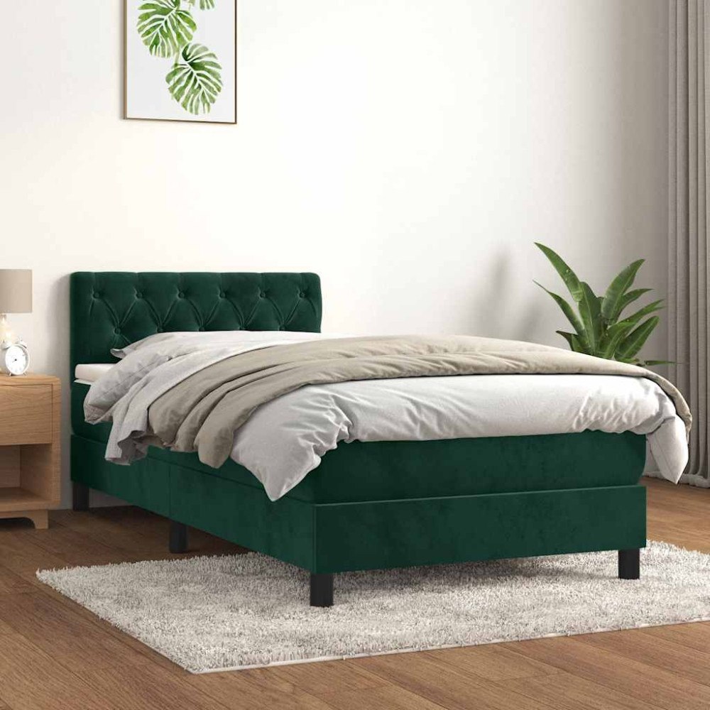 vidaXL Ramsäng med madrass mörkgrön 90x200 cm sammet