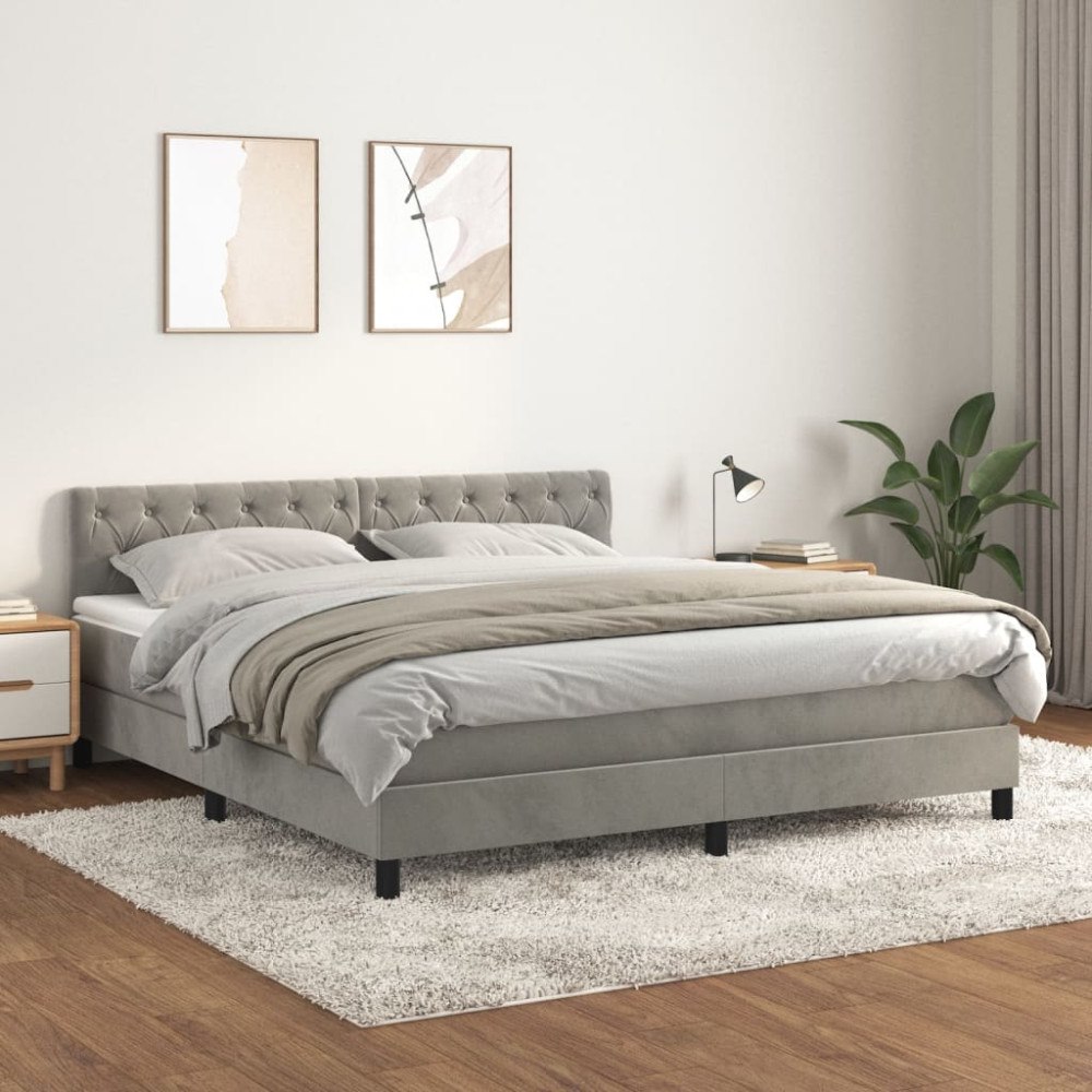 vidaXL Ramsäng med madrass ljusgrå 160x200 cm sammet