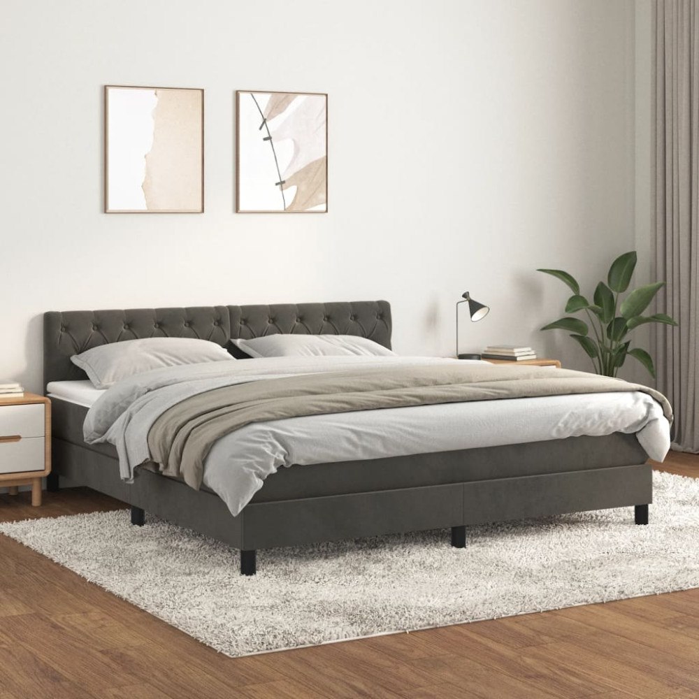 vidaXL Ramsäng med madrass mörkgrå 160x200 cm sammet