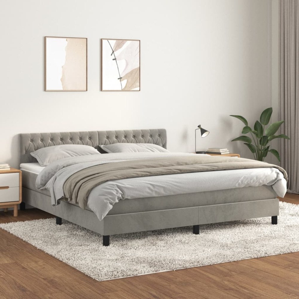 vidaXL Ramsäng med madrass ljusgrå 180x200 cm sammet
