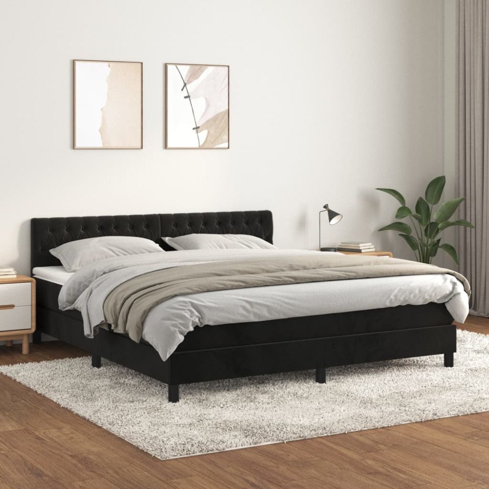 vidaXL Ramsäng med madrass svart 180x200 cm sammet
