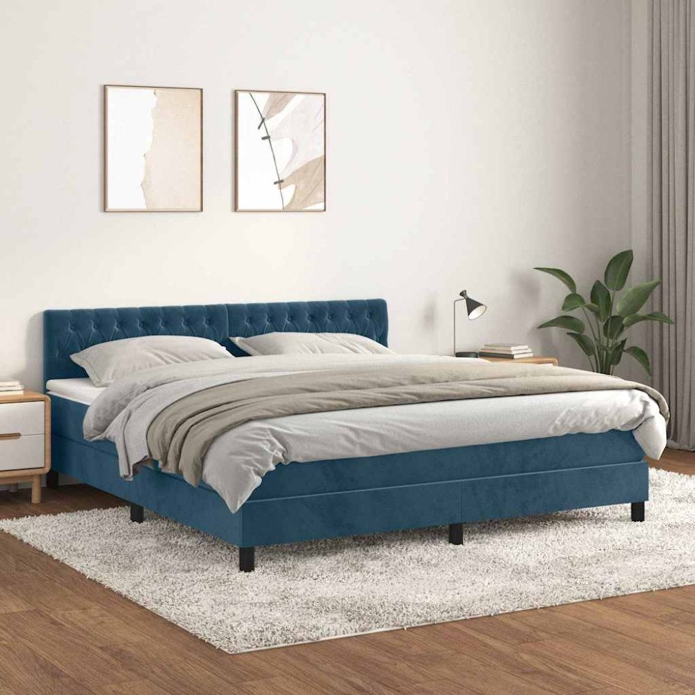 vidaXL Ramsäng med madrass mörkblå 180x200 cm sammet