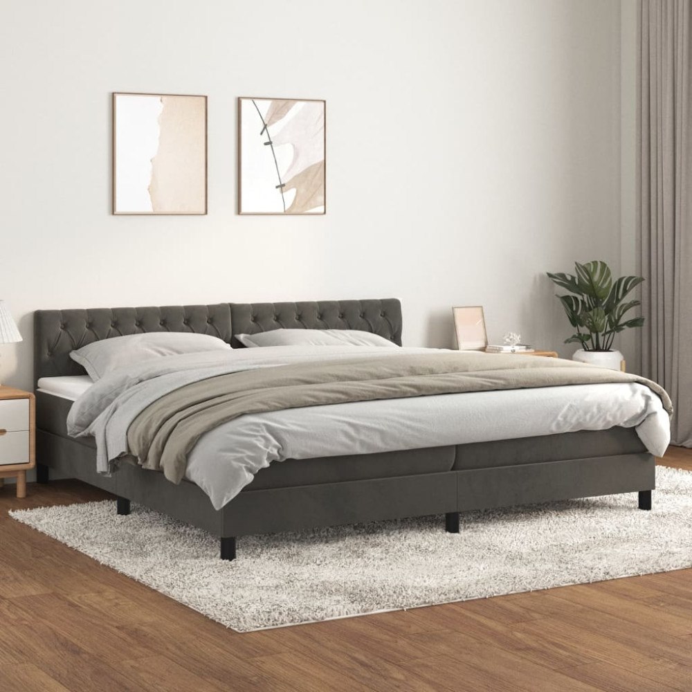 vidaXL Ramsäng med madrass mörkgrå 200x200 cm sammet
