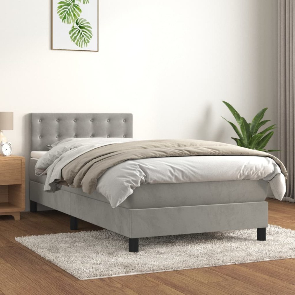vidaXL Ramsäng med madrass ljusgrå 100x200 cm sammet