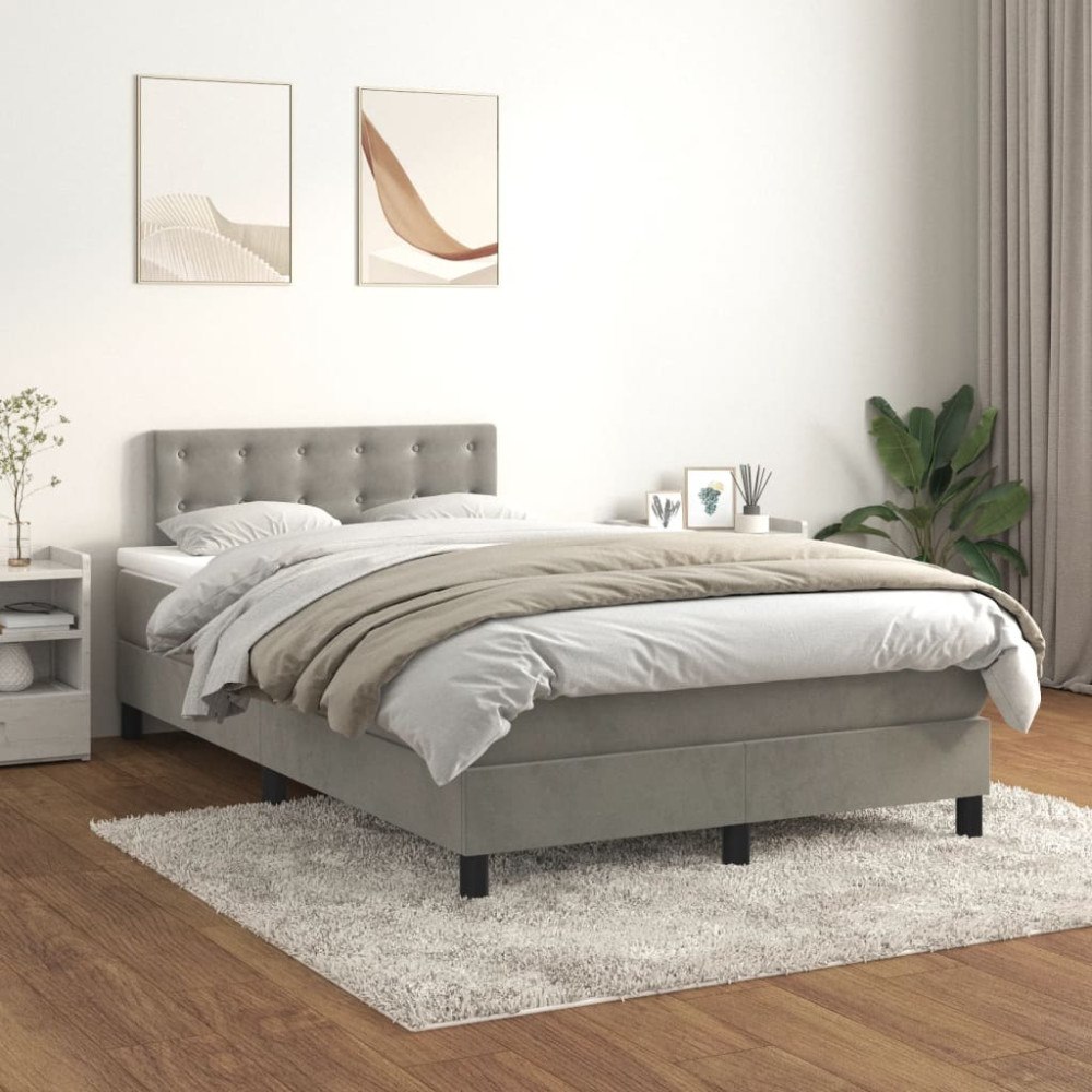 vidaXL Ramsäng med madrass ljusgrå 120x200 cm sammet