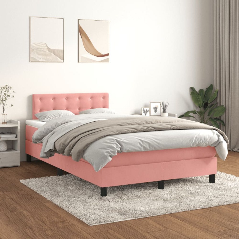 vidaXL Ramsäng med madrass rosa 120x200 cm sammet