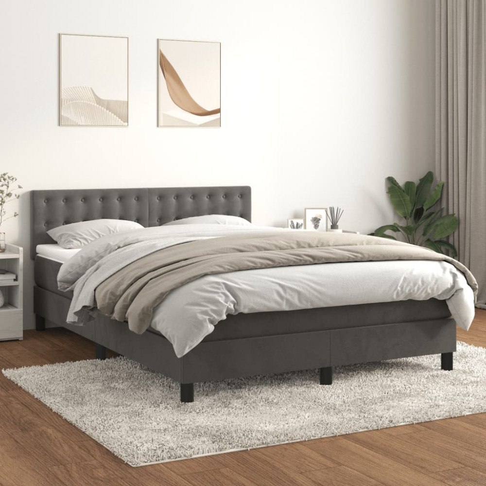 vidaXL Ramsäng med madrass mörkgrå 140x200 cm sammet