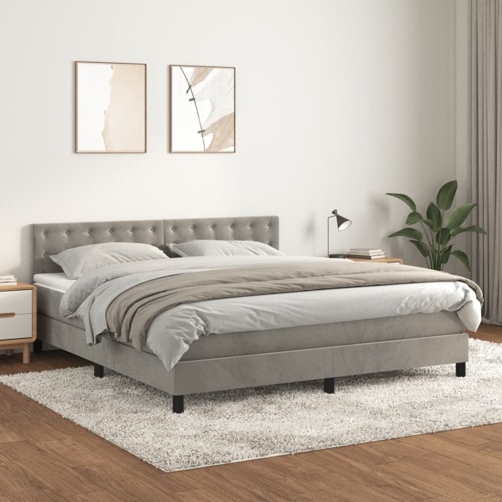 vidaXL Ramsäng med madrass ljusgrå 160x200 cm sammet