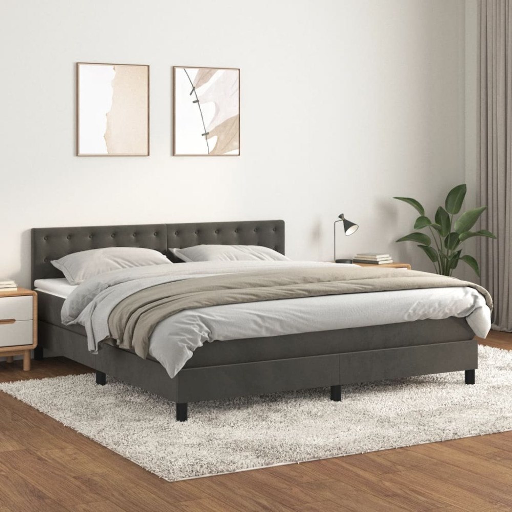 vidaXL Ramsäng med madrass mörkgrå 160x200 cm sammet