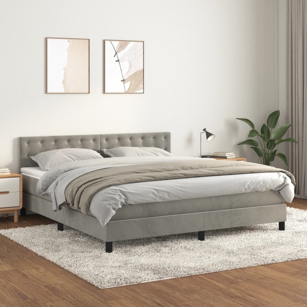 vidaXL Ramsäng med madrass ljusgrå 180x200 cm sammet