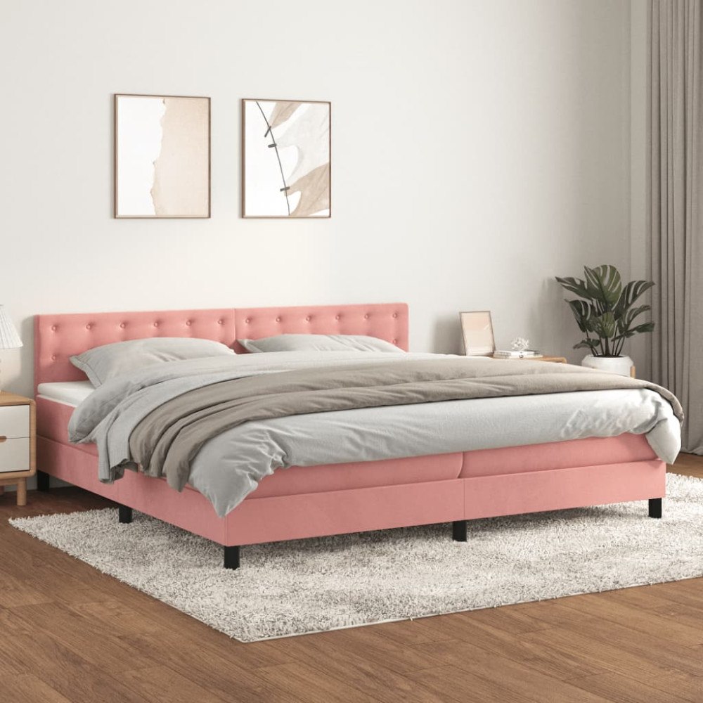 vidaXL Ramsäng med madrass rosa 200x200 cm sammet