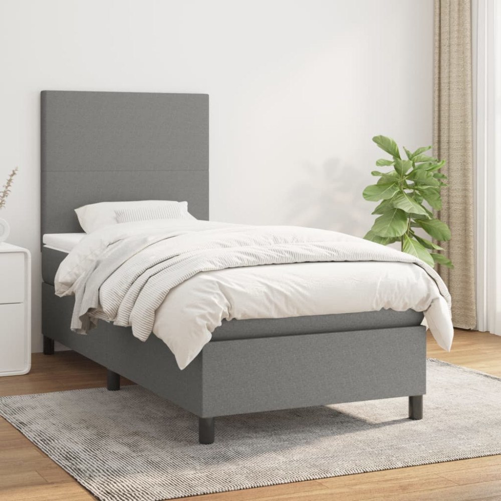 vidaXL Ramsäng med madrass mörkgrå 90x190 cm tyg