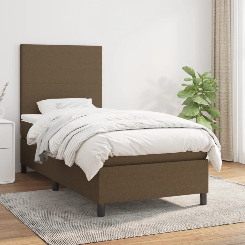 vidaXL Ramsäng med madrass mörkbrun 90x190 cm tyg