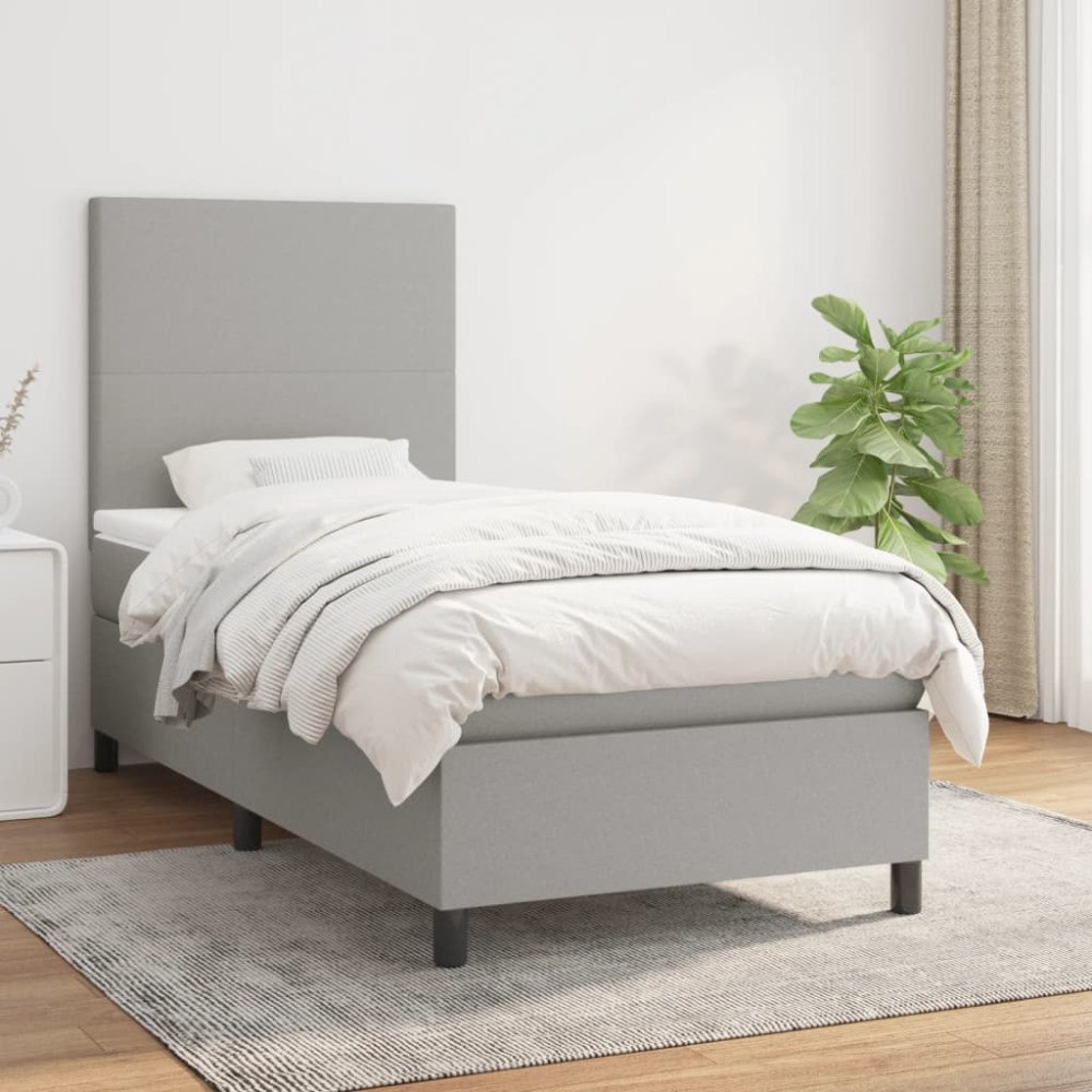 vidaXL Ramsäng med madrass ljusgrå 90x200 cm tyg