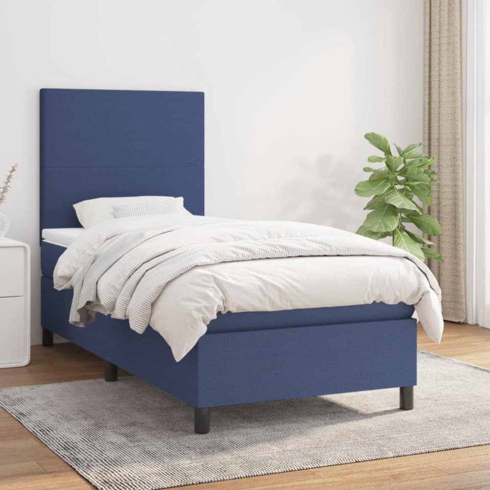 vidaXL Ramsäng med madrass blå 90x200 cm tyg